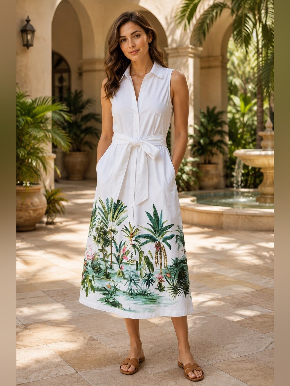 J.McLaughlin White Tropical Botanical Belted Midi Dress XS